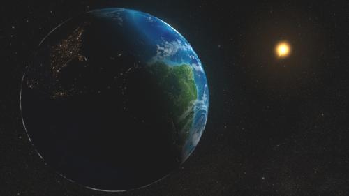 Notre Terre et le Soleil en arrière plan