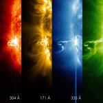 une éruption solaire dans différentes longueurs d’ondes de l’ultraviolet